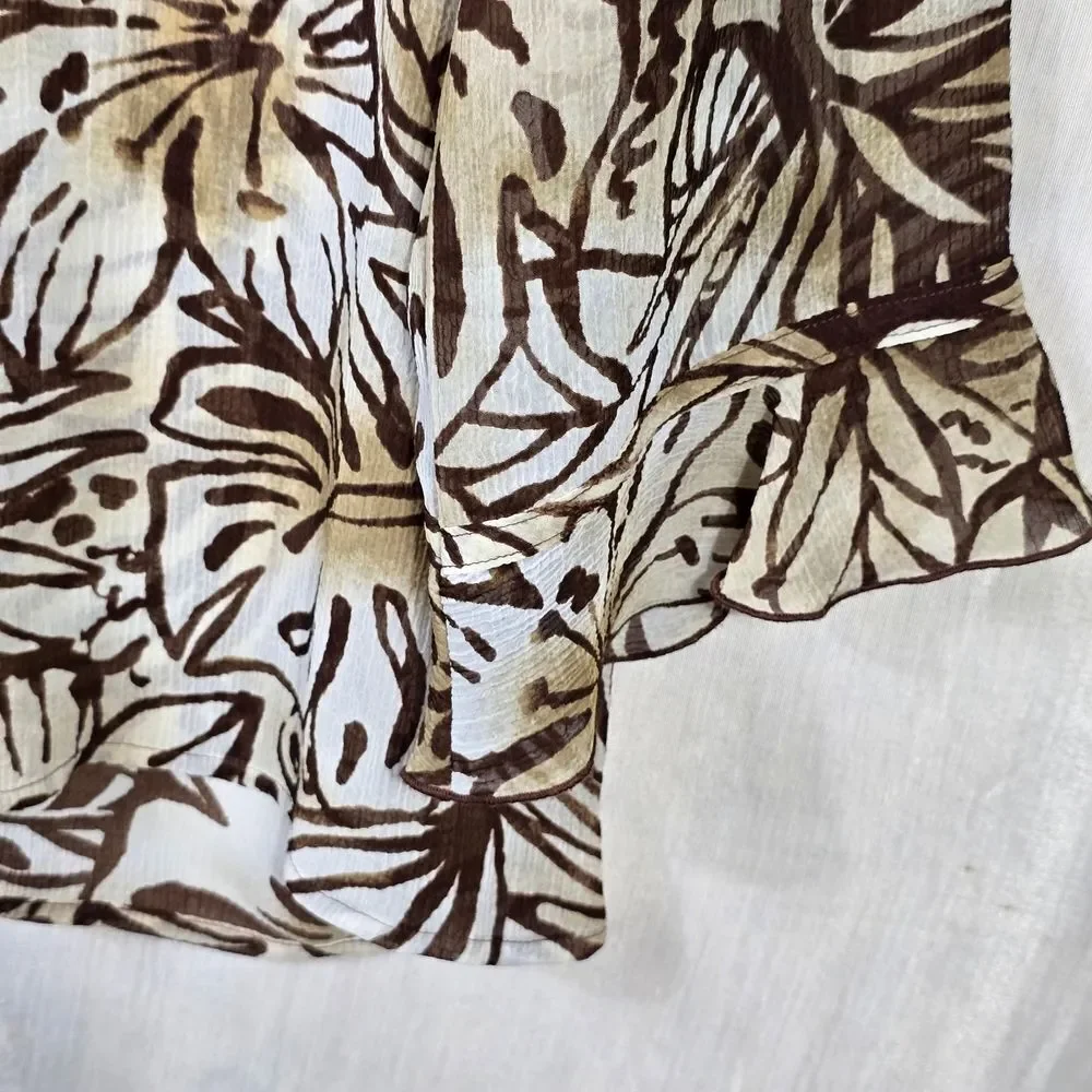 Alfred Dunner Cream and Brown Leaf Print Blouse Size 18